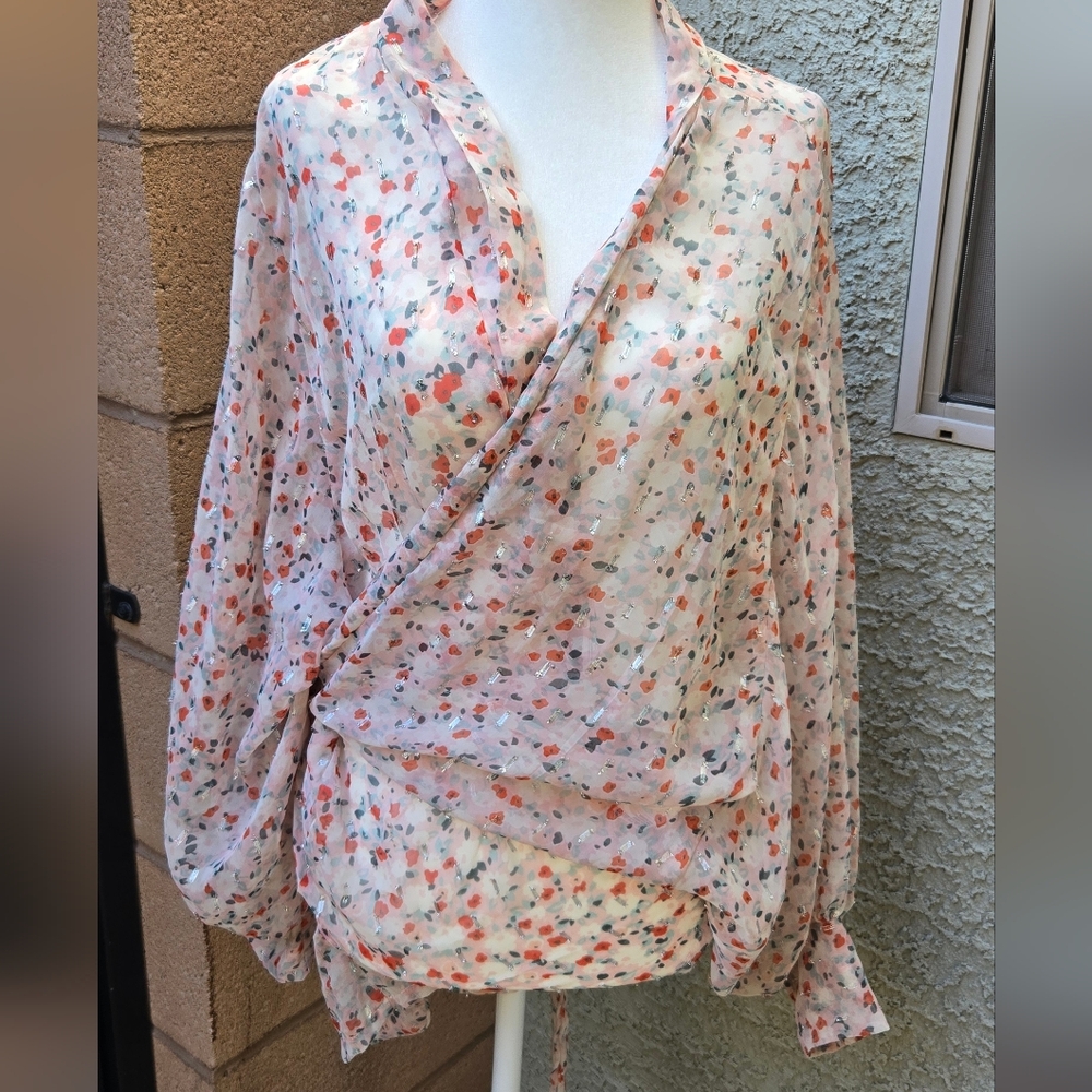 Anthropologie Pilcro Silver Metallic Accent Kimono Blouse - Picture 3 of 12